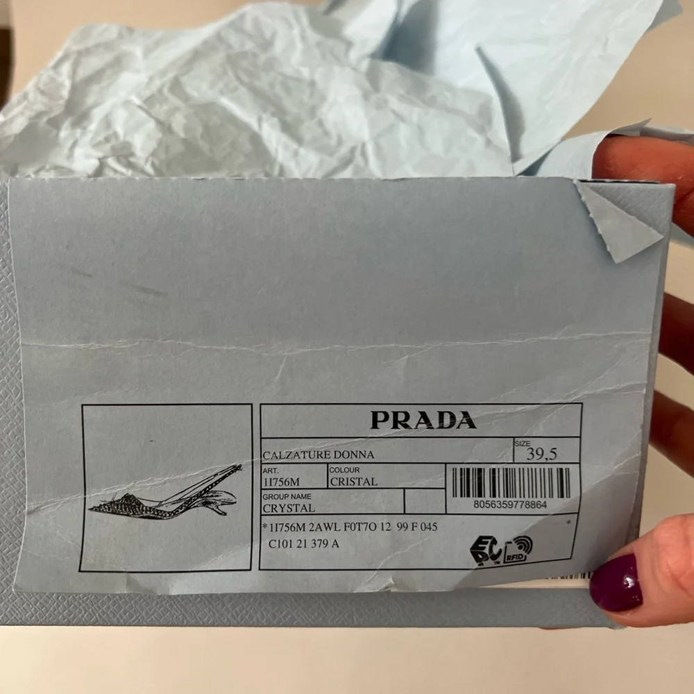 🔥$1100🔥 Prada Crystal Embellished Logo Slingback Sandals Shoes - Picture 9 of 9